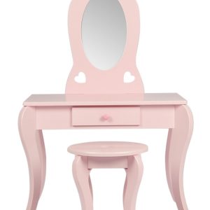 Kaptafel make up visagie tafel hartje design kinderkamer meisje met krukje roze