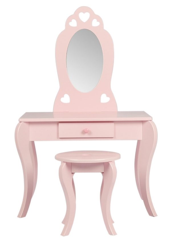 Kaptafel make up visagie tafel hartje design kinderkamer meisje met krukje roze