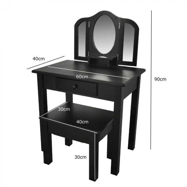 VDD Kaptafel - Kaptafel met Krukje - Make up Tafel - Opmaaktafel - Toilettafel - Zwart - Afbeelding 5