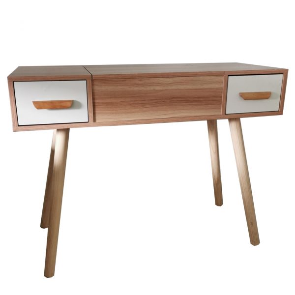 Kaptafel - make up visagie bureau - opmaaktafel - inklapbare spiegel en 2 lades - bruin - Afbeelding 2