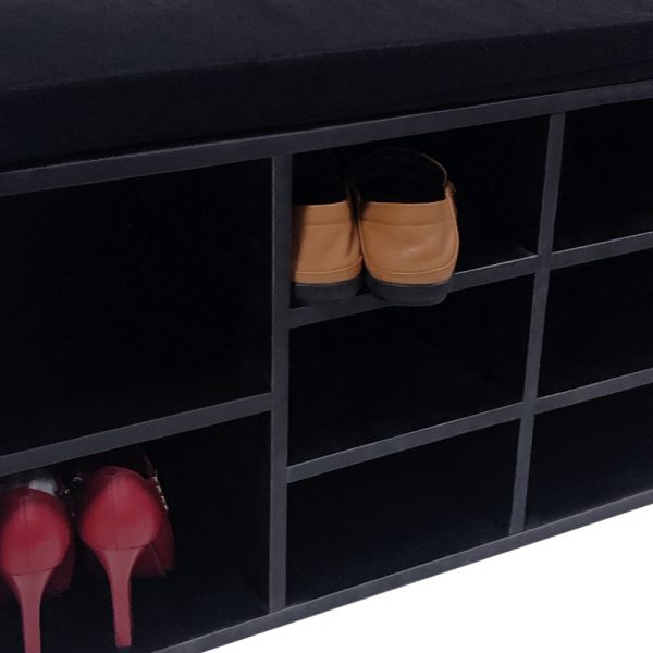 Schoenenkast hal bankje - open schoenenrek - met zitkussen zwart - Afbeelding 3