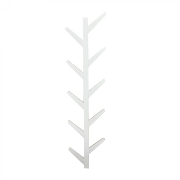 Wandkapstok boomstam tak design - hangende muurkapstok - 125 cm hoog - 10 haken - wit