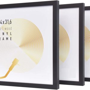 Vinyl lp platen wissellijst - frame lijst voor inlijsten LP vinyl elpee platen - hout - zwart - 3 stuks