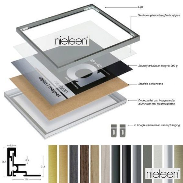 Wissellijst frontloader Nielsen Alpha Magnet aluminium A4 formaat Whitewash - Afbeelding 2