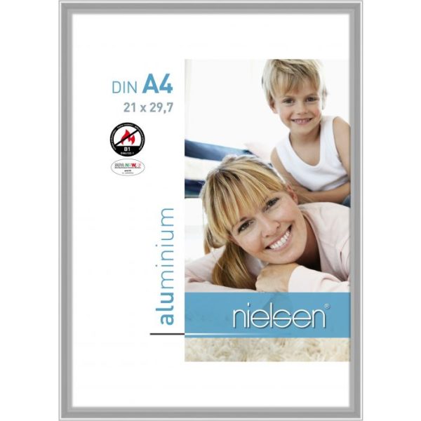 Fotolijst poster frame A4 brandvertragende vlamvertragende wissellijst zilver aluminium B1 certificering DIN 4102 - 1