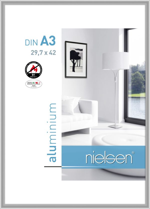 Fotolijst poster frame A3 brandvertragende vlamvertragende wissellijst zilver aluminium B1 certificering DIN 4102 - 1
