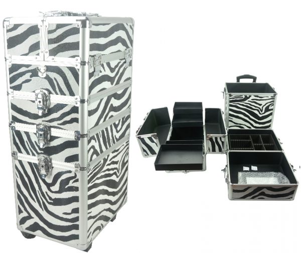 Visagie make up koffer cosmetica kappers trolley beauty case 4 in 1 Zebra