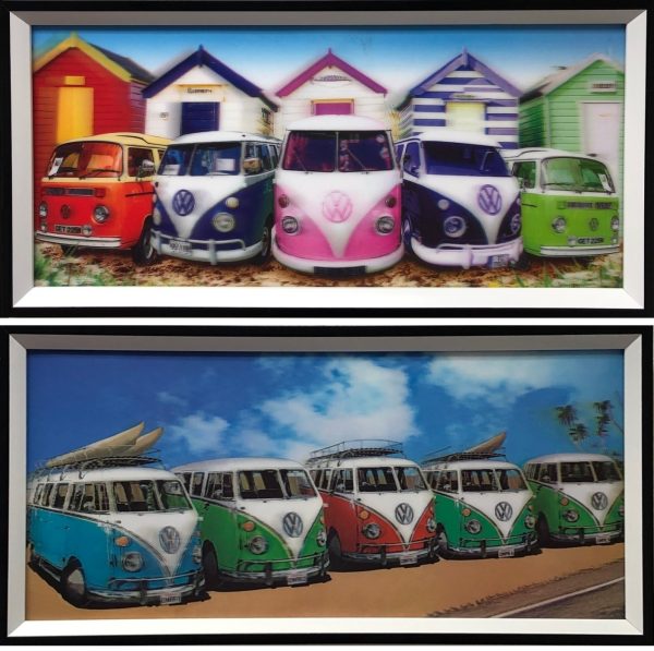 VW volkswagen retro vintage bus 3D holografisch schilderij SET van 2 stuks