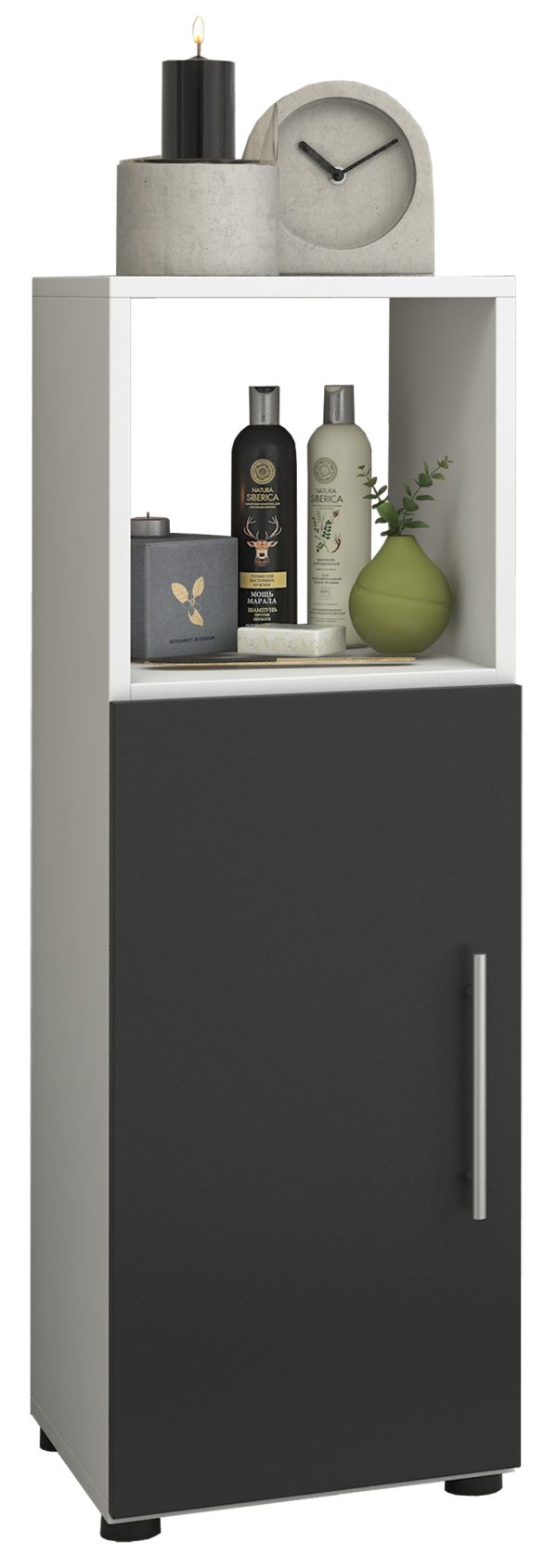 Kolomkast Flandu - badkamer kast meubel - 93 cm hoog - wit zwart