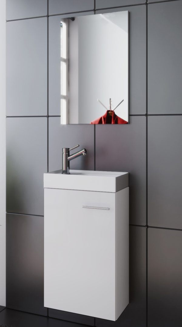 Wastafelonderkast toiletmeubel Garcia inclusief wasbak + spiegel wit - Afbeelding 2