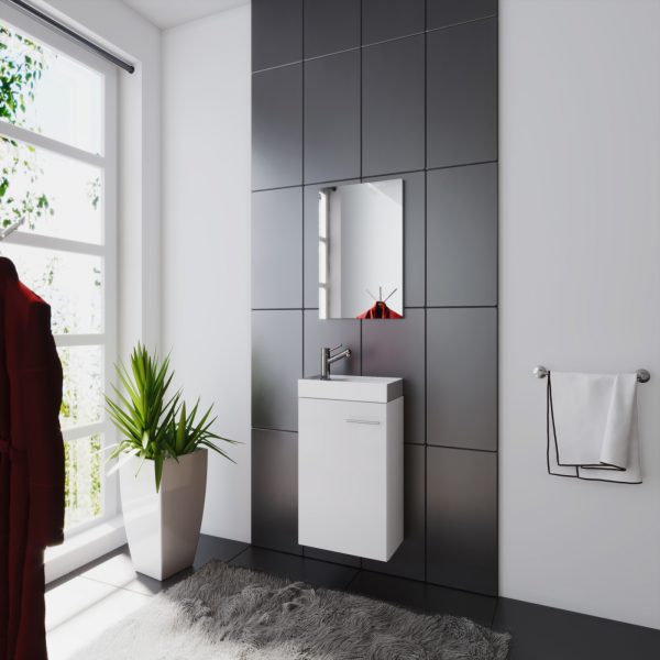 Wastafelonderkast toiletmeubel Garcia inclusief wasbak + spiegel wit - Afbeelding 3