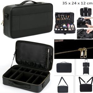 Make up cosmetica tas - beauty case - PU leer - Goudkleurige Rits en Sluiting - standaard 35 x 24 x 12 cm