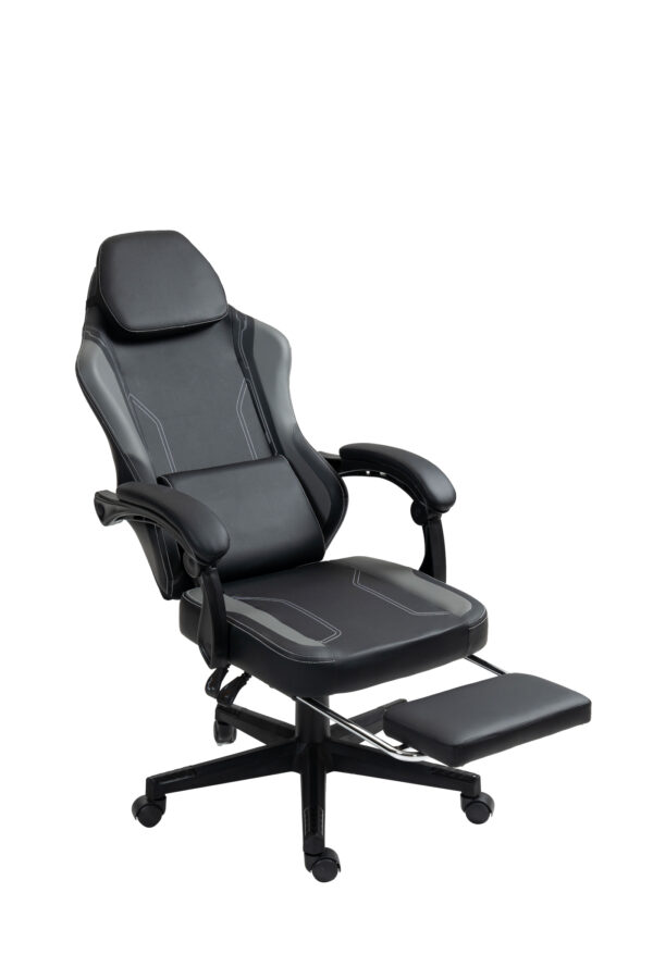 VDD - Zwarte-grijze gamestoel - voetensteun - ergonomisch - hoogte verstelbaar - Afbeelding 2
