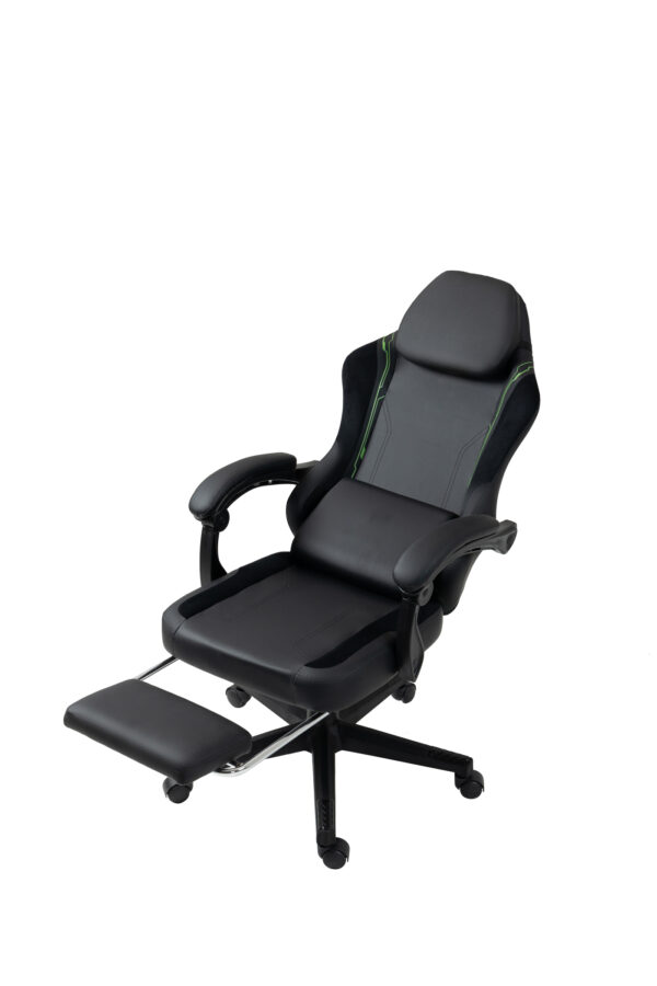 VDD - Zwarte-groene gamestoel - voetensteun - ergonomisch - hoogte verstelbaar - Afbeelding 2