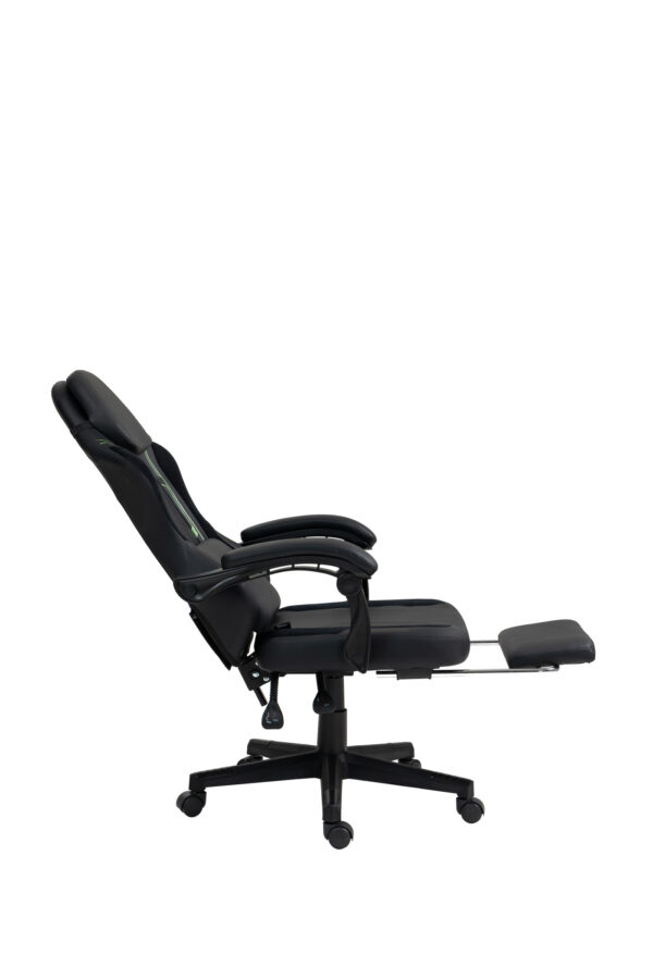 VDD - Zwarte-groene gamestoel - voetensteun - ergonomisch - hoogte verstelbaar - Afbeelding 4