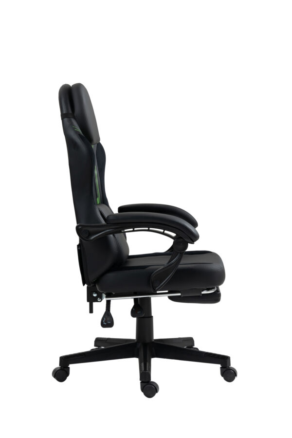 VDD - Zwarte-groene gamestoel - voetensteun - ergonomisch - hoogte verstelbaar - Afbeelding 5