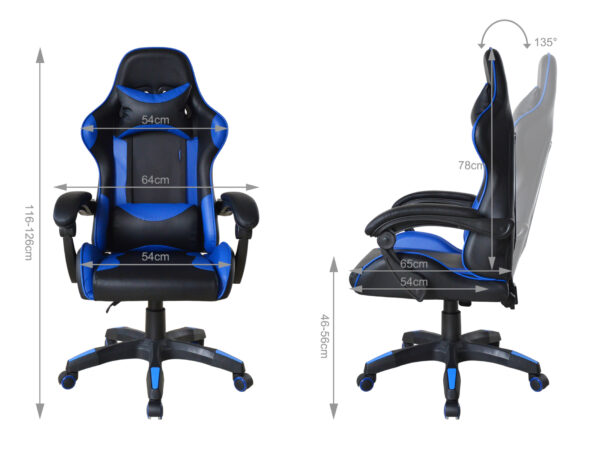 VDD Gaming - Gamestoel - Game Stoel - Gamingstoel - Gamestoel Zwart- Gamestoel Blauw - Bureaustoel - Bureau Stoel - Verstelbaar - Ergonomisch - Max 120 kg - Afbeelding 2