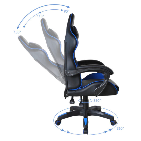 VDD Gaming - Gamestoel - Game Stoel - Gamingstoel - Gamestoel Zwart- Gamestoel Blauw - Bureaustoel - Bureau Stoel - Verstelbaar - Ergonomisch - Max 120 kg - Afbeelding 3