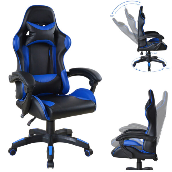 VDD Gaming - Gamestoel - Game Stoel - Gamingstoel - Gamestoel Zwart- Gamestoel Blauw - Bureaustoel - Bureau Stoel - Verstelbaar - Ergonomisch - Max 120 kg - Afbeelding 4