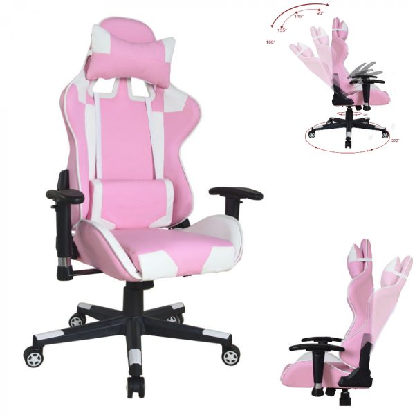 Bureaustoel gamestoel Thomas - racing gaming stijl stoel - ergonomisch - roze wit - Meubel Plein