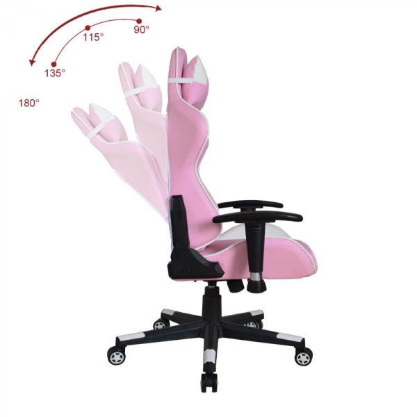 Bureaustoel gamestoel Thomas - racing gaming stijl stoel - ergonomisch - roze wit - Meubel Plein