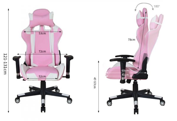 Bureaustoel gamestoel Thomas - racing gaming stijl stoel - ergonomisch - roze wit - Meubel Plein