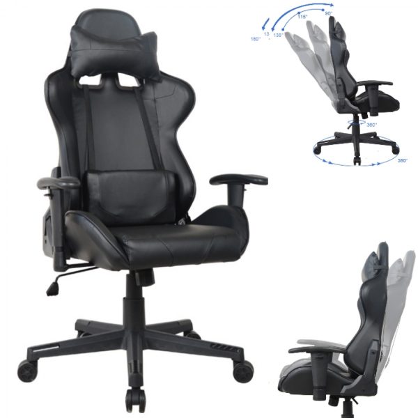Bureaustoel gamestoel Thomas - racing gaming stijl stoel - ergonomisch - zwart design - Meubel Plein