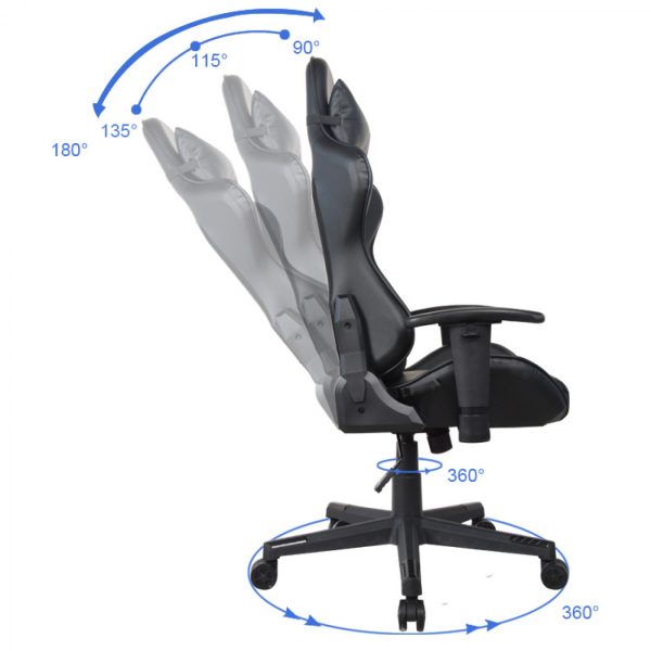 Bureaustoel gamestoel Thomas - racing gaming stijl stoel - ergonomisch - zwart design - Meubel Plein