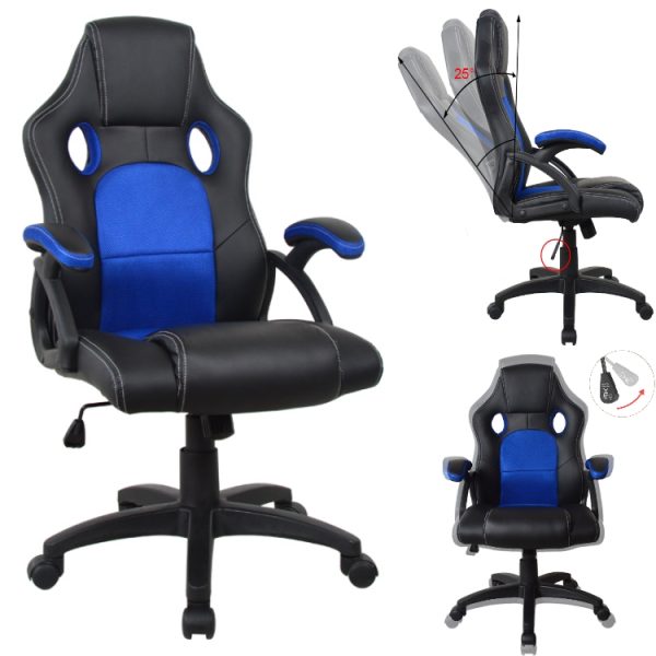 Gamestoel Wouter junior bureaustoel - racing gaming stijl - hoogte verstelbaar - zwart blauw - Meubel Plein