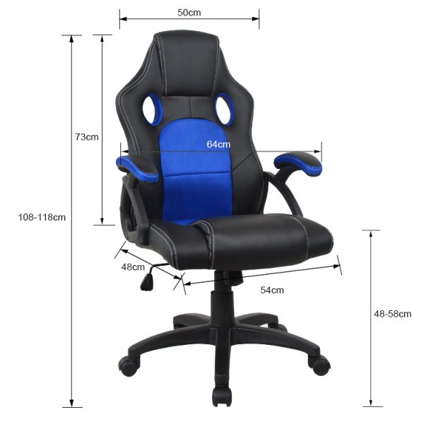 Gamestoel Wouter junior bureaustoel - racing gaming stijl - hoogte verstelbaar - zwart blauw - Meubel Plein