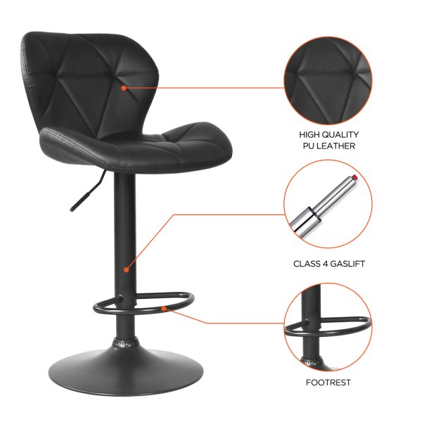 Set van 2 zwarte barstoelen - Barkrukken met rugleuning - In hoogte verstelbare barkrkukken - Meubel Plein