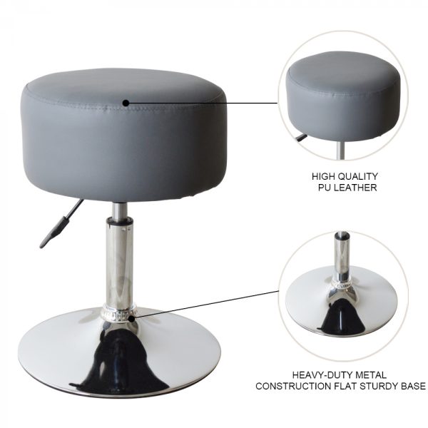 VDD - Krukje - Retro Vintage - Kaptafel Krukje - Kruk - Hoogte Verstelbaar tot 65cm - Grijs - Meubel Plein