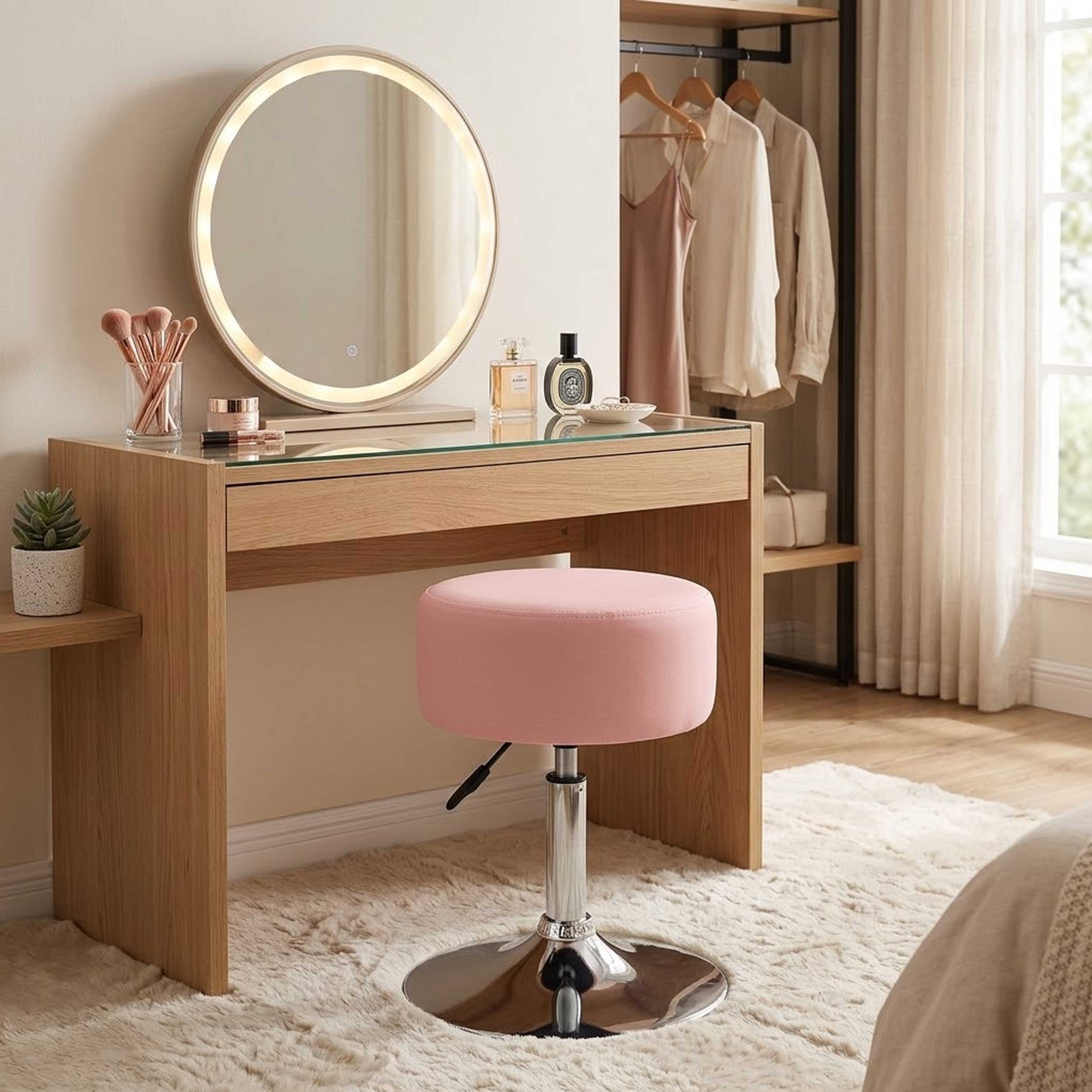 VDD Krukje - Retro Vintage - Industrieel - Kaptafel - Kruk Stoel - In Hoogte Verstelbaar tot 65 cm - Roze - Meubel-Plein VDD Krukje - Retro Vintage - Industrieel - Kaptafel - Kruk Stoel - In Hoogte Verstelbaar tot 65 cm - Roze - Meubel-Plein