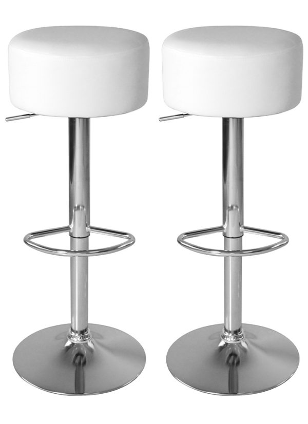 Elegante Barkrukken met Witte Zitting en Verstelbare Hoogte - Keukenstoel - Set van 2 - Meubel Plein