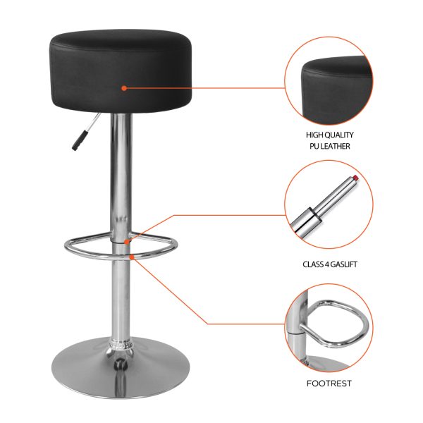 Elegante Barkrukken met Zwarte Zitting en Verstelbare Hoogte - Keukenstoel - Set van 2 - Meubel Plein