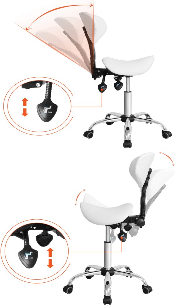 VDD Zadelkruk Ergonomisch - Kapperskruk - Tabouret - Hoogte Verstelbaar - Rugleuning Kantelbaar en Verstelbaar - Meubel Plein