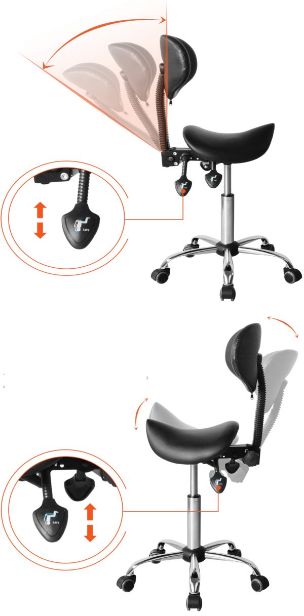 Zadelkruk ergonomisch - kapperskruk - tabouret - hoogte verstelbaar - rugleuning kantelbaar en verstelbaar - Meubel Plein