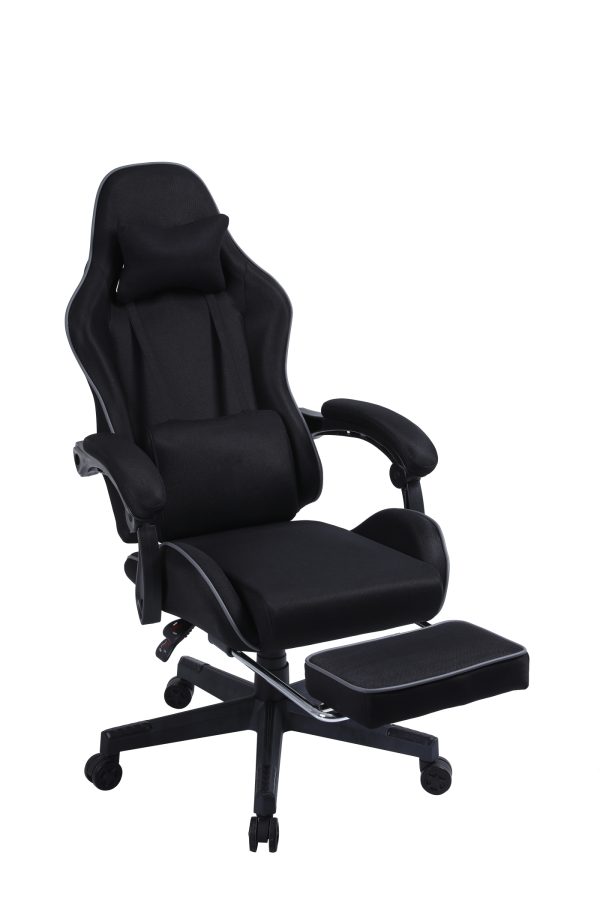 VDD - gamestoel met voetsteun - padded armsteunen - hoogte verstelbaar - massage kussen - zwart - Meubel Plein