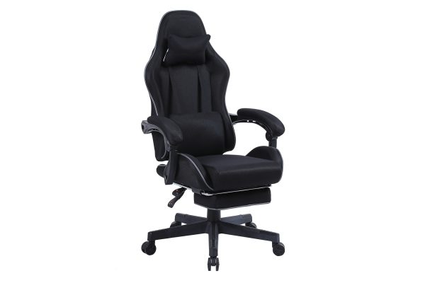 VDD - gamestoel met voetsteun - padded armsteunen - hoogte verstelbaar - massage kussen - zwart - Meubel Plein