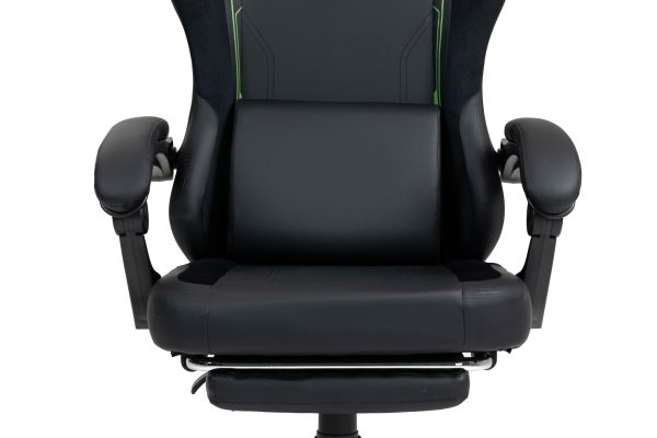 VDD - Zwarte-groene gamestoel - voetensteun - ergonomisch - hoogte verstelbaar - Meubel Plein