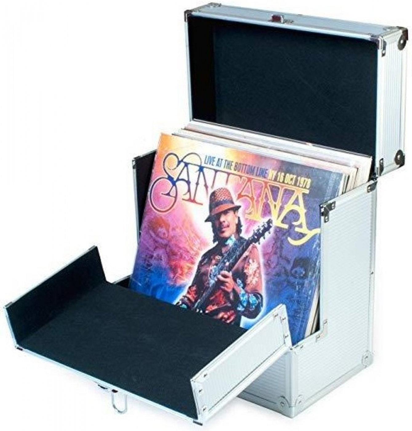 Vinyl LP koffer platenkoffer voor 40 stuks zilver aluminium - alternatieve afbeelding