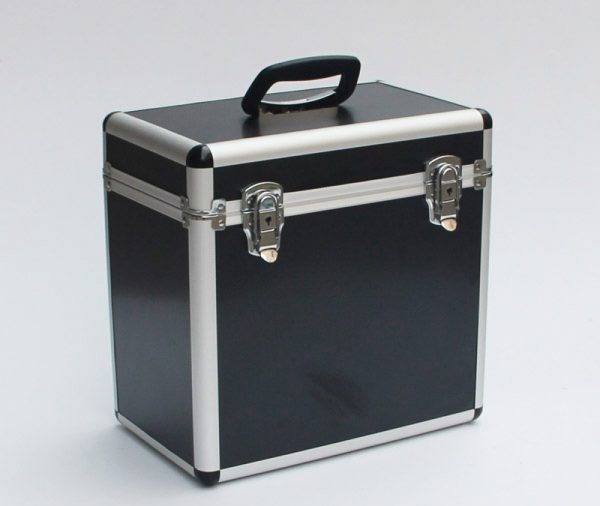 Platenkoffer voor 50 stuks 12 inch LP vinyl afsluitbaar zwart - Meubel Plein
