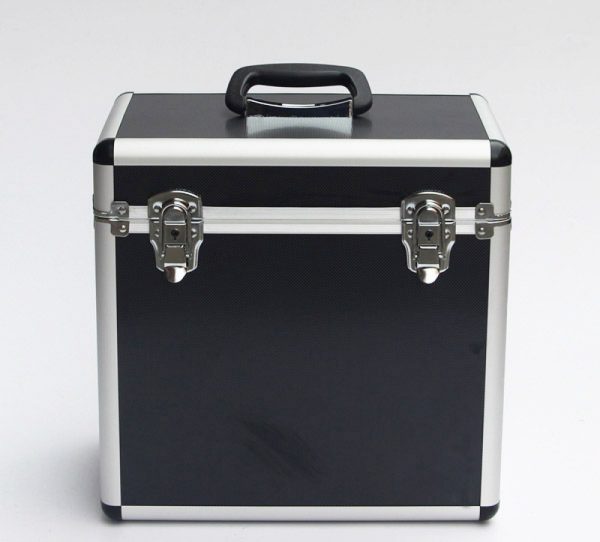 Platenkoffer voor 50 stuks 12 inch LP vinyl afsluitbaar zwart - Meubel Plein