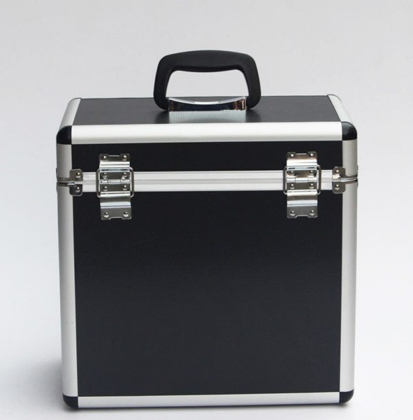 Platenkoffer voor 50 stuks 12 inch LP vinyl afsluitbaar zwart - Meubel Plein