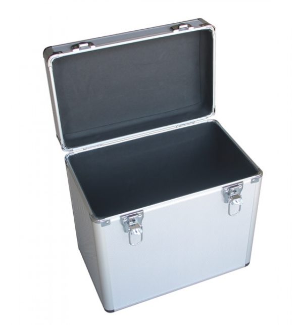 Platenkoffer voor 50 stuks 12 inch LP vinyl afsluitbaar zilver - Meubel Plein