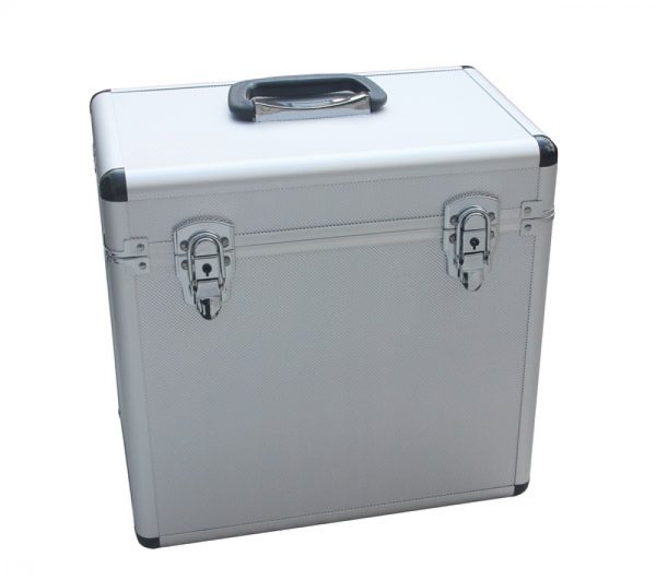 Platenkoffer voor 50 stuks 12 inch LP vinyl afsluitbaar zilver - Meubel Plein