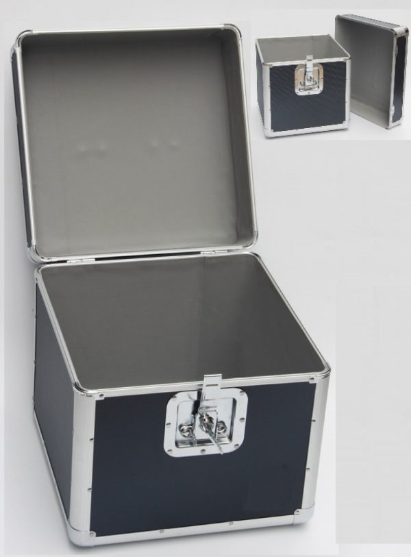 Vinyl koffer LP koffer voor 70 tot 100 platen afsluitbaar zwart aluminium - Meubel Plein