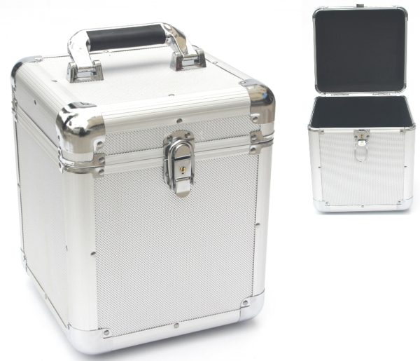 LP single 7 inch vinyl koffer voor opbergen van 70 - 100 singles afsluitbaar zilver aluminium - Meubel Plein