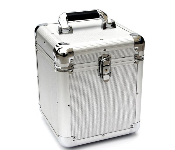 LP single 7 inch vinyl koffer voor opbergen van 70 - 100 singles afsluitbaar zilver aluminium - Meubel Plein