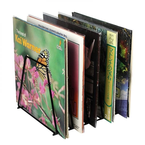 Vinyl platen opbergrek retro - bladerrek voor opbergen tot 50 vinyl lp platen - zwart - Meubel Plein